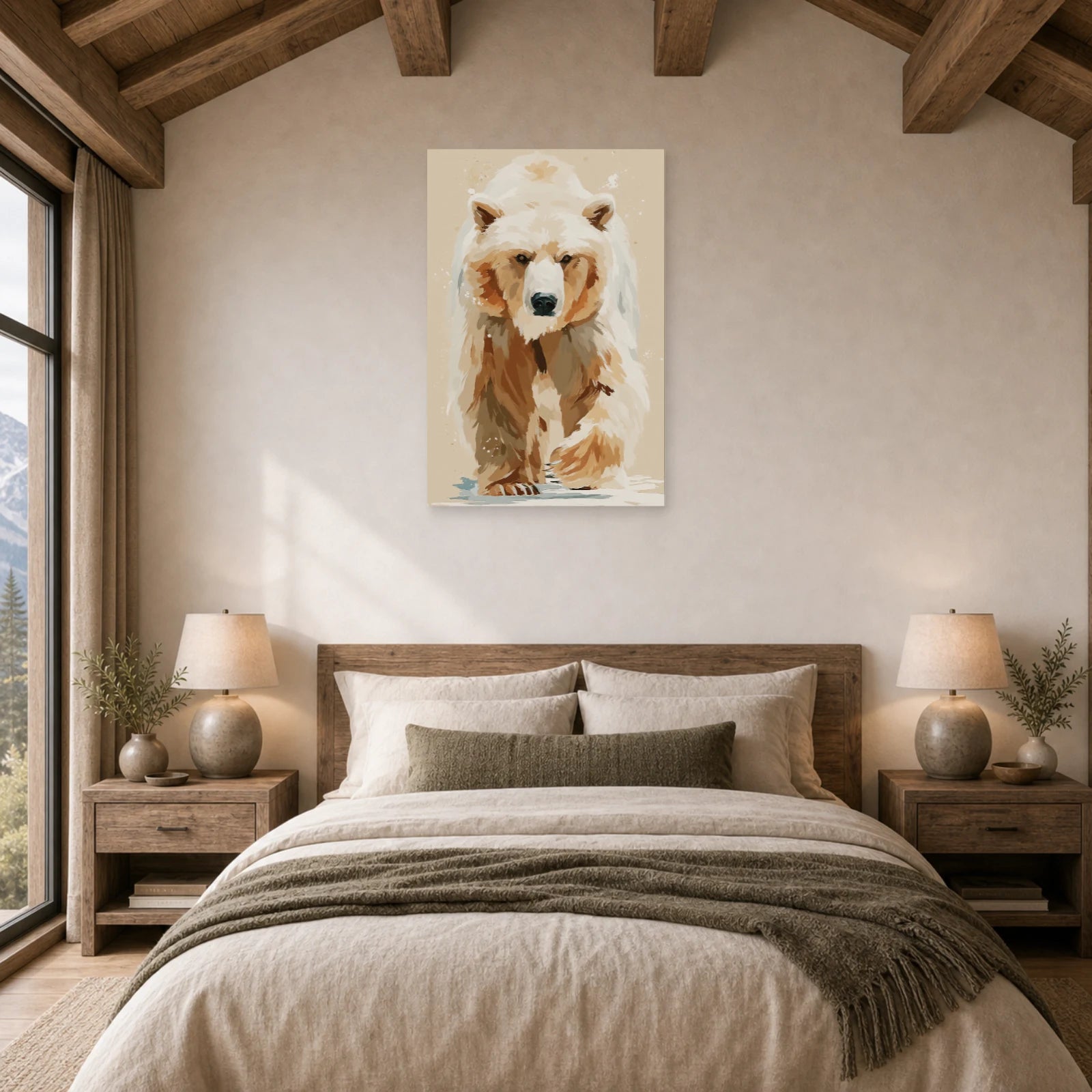 Mockup WebP Tableau Ours Aquarelle dans une chambre - Art Virtuoso