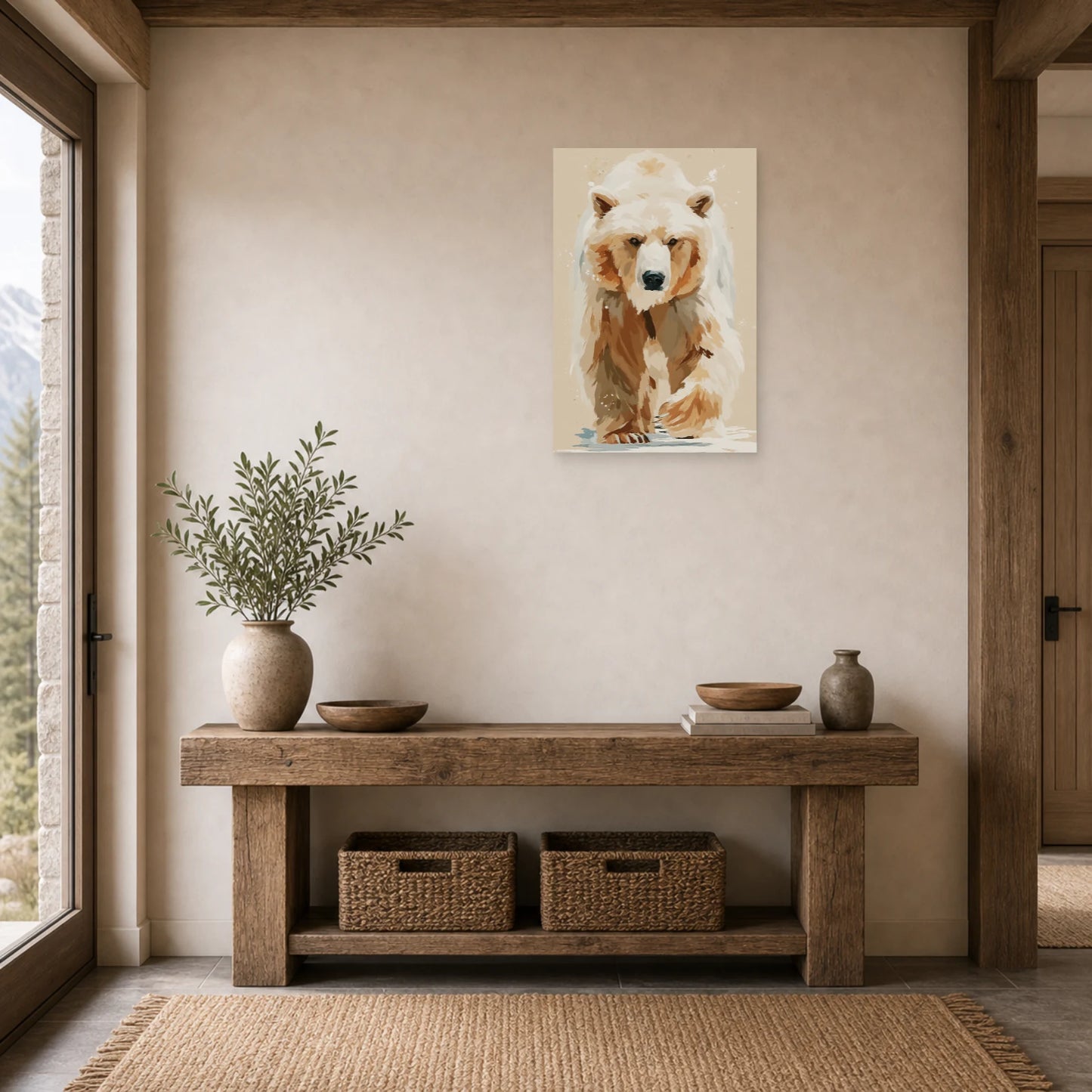 Mockup WebP Tableau Ours Aquarelle dans une entree ou un couloir - Art Virtuoso
