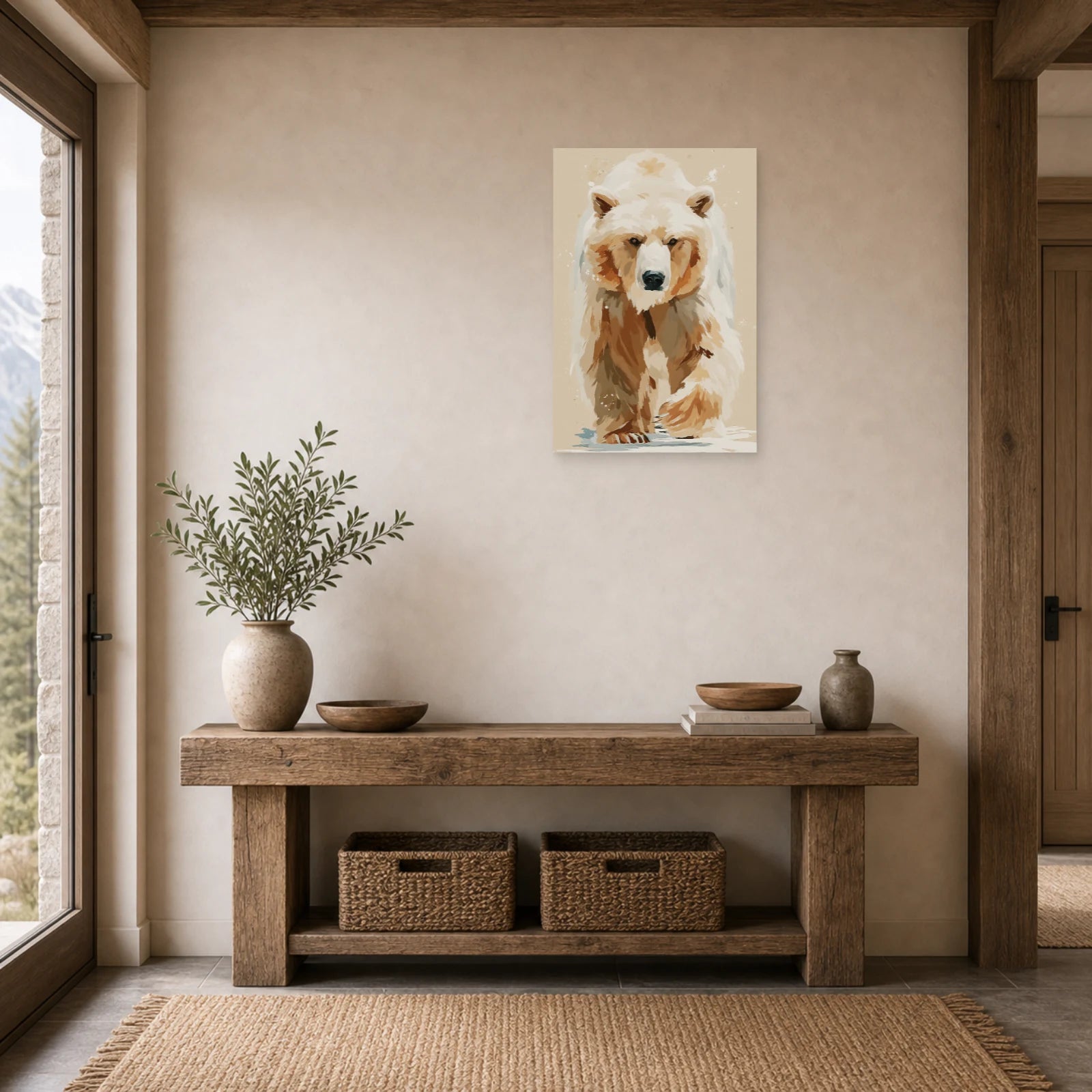 Mockup WebP Tableau Ours Aquarelle dans une entree ou un couloir - Art Virtuoso
