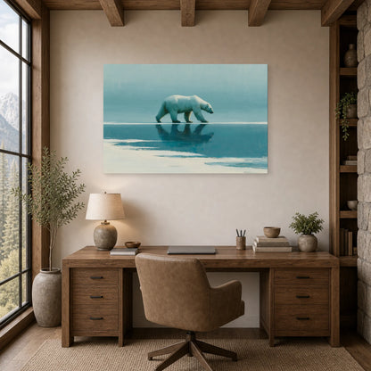 Mockup WebP Tableau Ours Blanc Banquise Minimaliste dans un bureau - Art Virtuoso