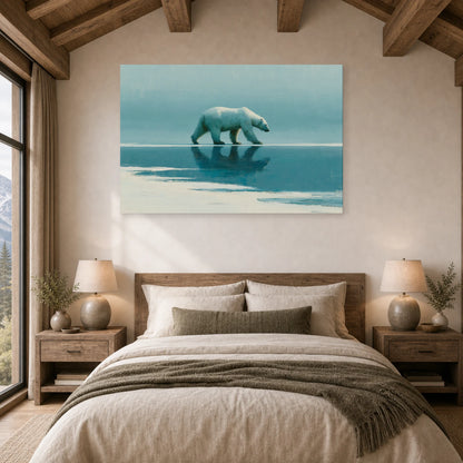 Mockup WebP Tableau Ours Blanc Banquise Minimaliste dans une chambre - Art Virtuoso