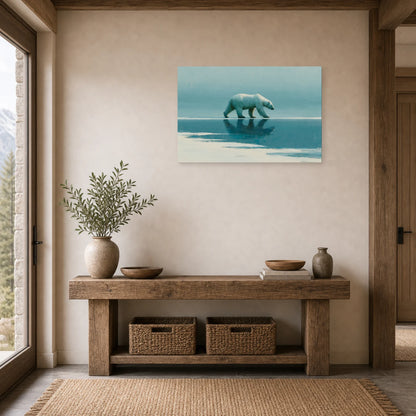 Mockup WebP Tableau Ours Blanc Banquise Minimaliste dans une entree ou un couloir - Art Virtuoso
