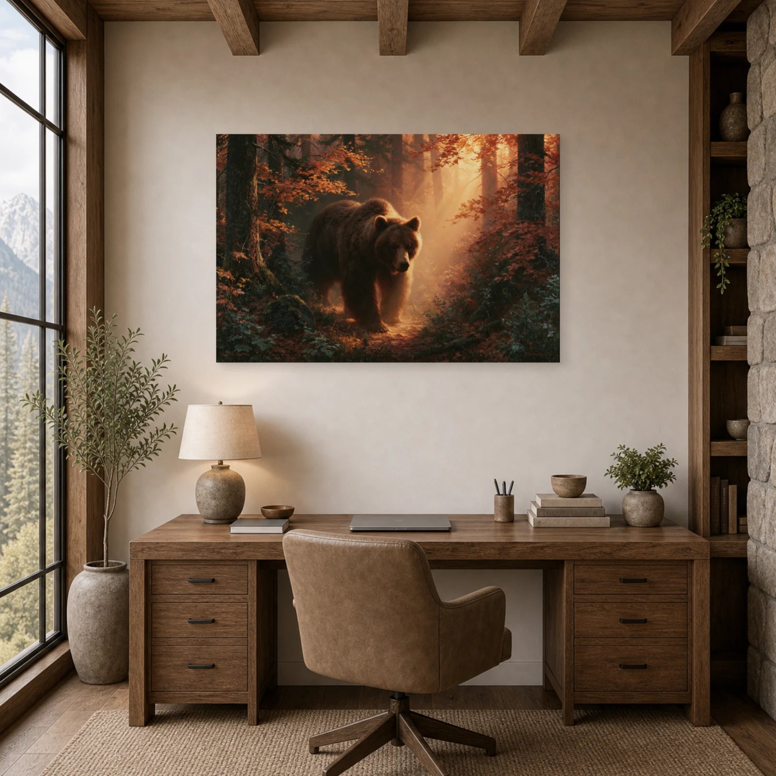 Mockup WebP Tableau Ours Brun Automne dans un bureau - Art Virtuoso
