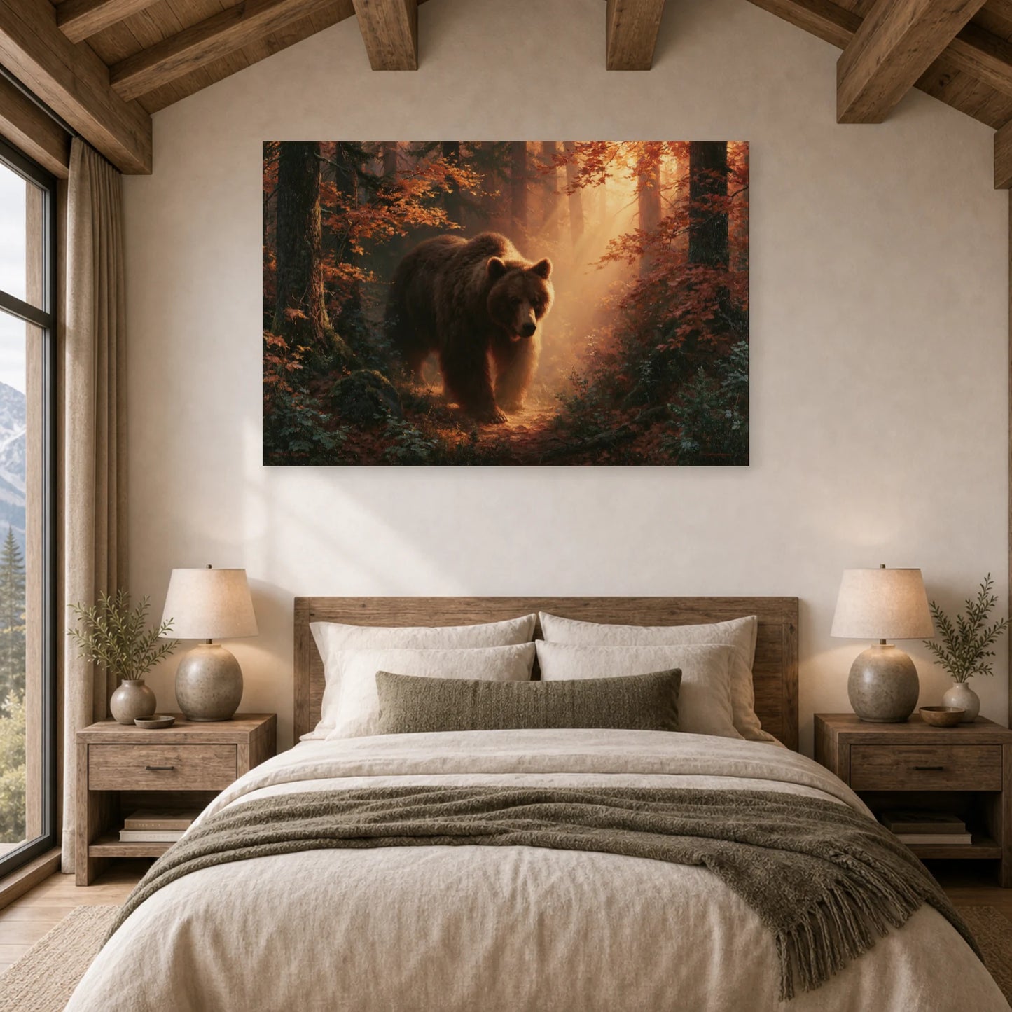 Mockup WebP Tableau Ours Brun Automne dans une chambre - Art Virtuoso