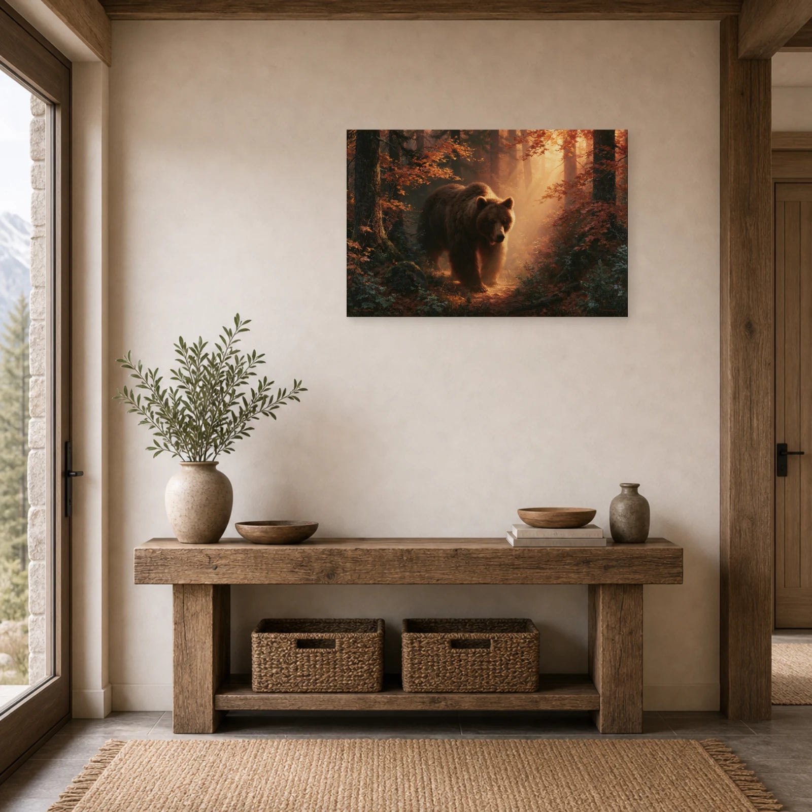 Mockup WebP Tableau Ours Brun Automne dans une entree ou un couloir - Art Virtuoso