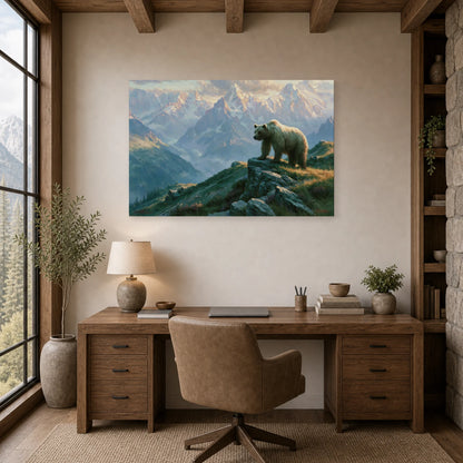 Mockup WebP Tableau Ours Brun Montagne dans un bureau - Art Virtuoso