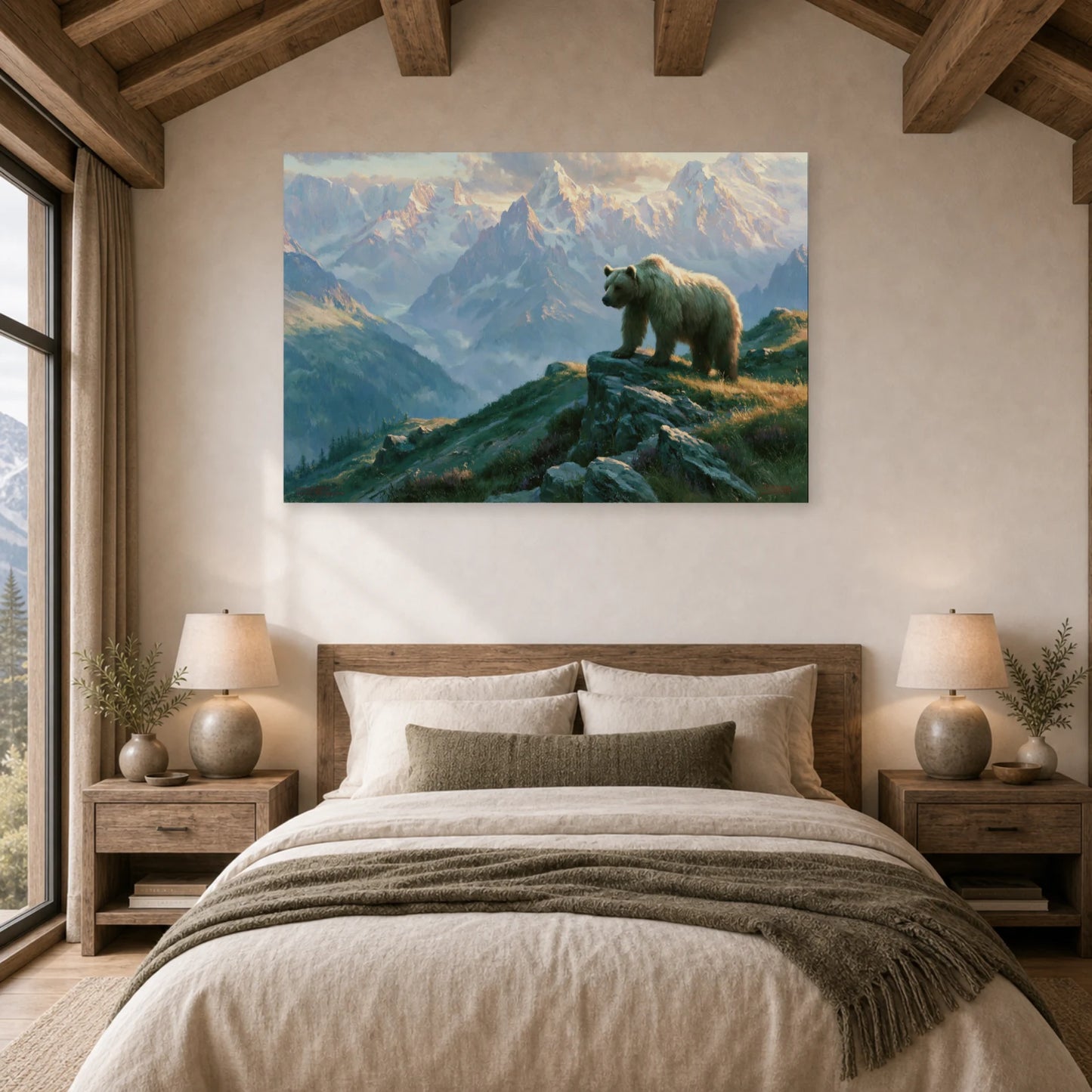 Mockup WebP Tableau Ours Brun Montagne dans une chambre - Art Virtuoso