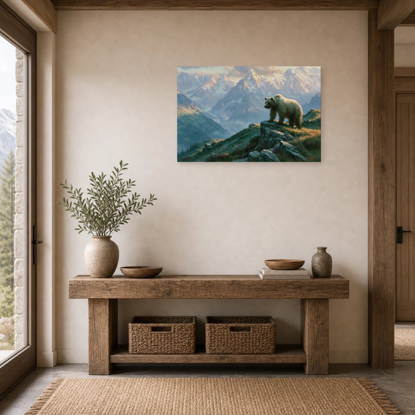 Mockup WebP Tableau Ours Brun Montagne dans une entree ou un couloir - Art Virtuoso
