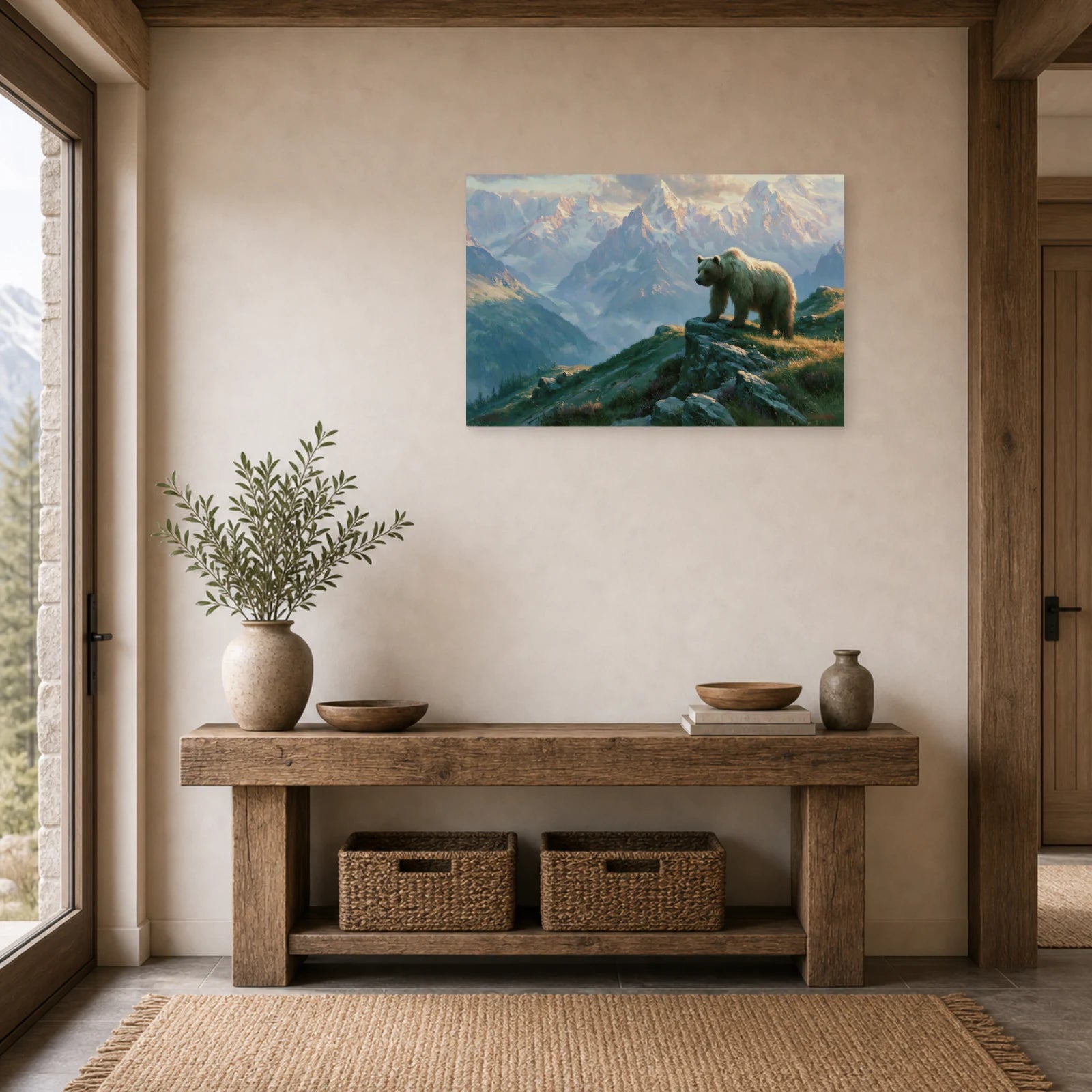 Mockup WebP Tableau Ours Brun Montagne dans une entree ou un couloir - Art Virtuoso