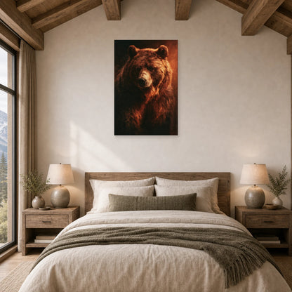 Mockup WebP Tableau Ours Brun Peinture Huile dans une chambre - Art Virtuoso