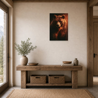 Mockup WebP Tableau Ours Brun Peinture Huile dans une entree ou un couloir - Art Virtuoso