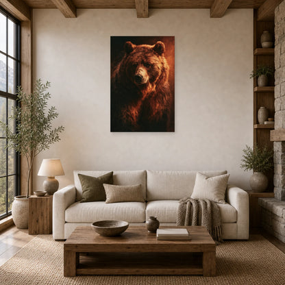 Mockup WebP Tableau Ours Brun Peinture Huile dans un salon - Art Virtuoso