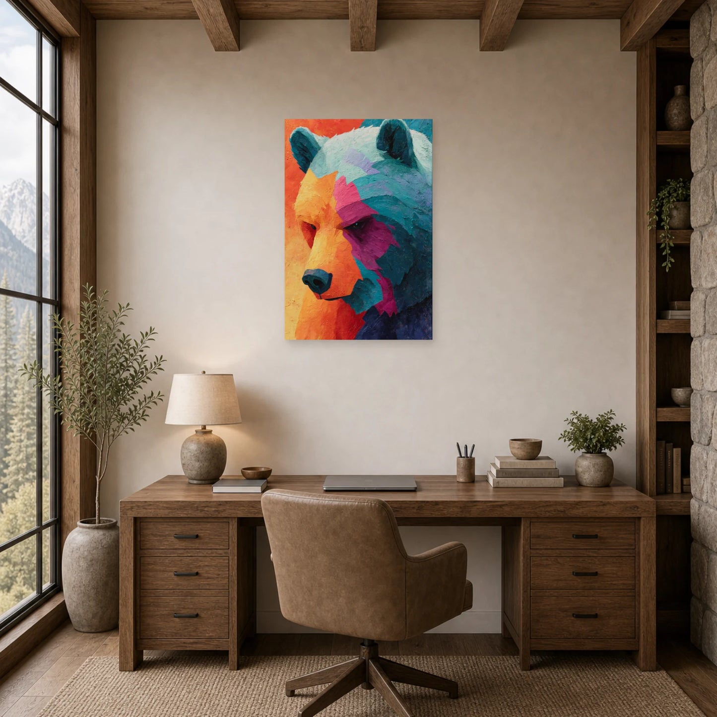 Mockup WebP Tableau Ours Colore dans un bureau - Art Virtuoso