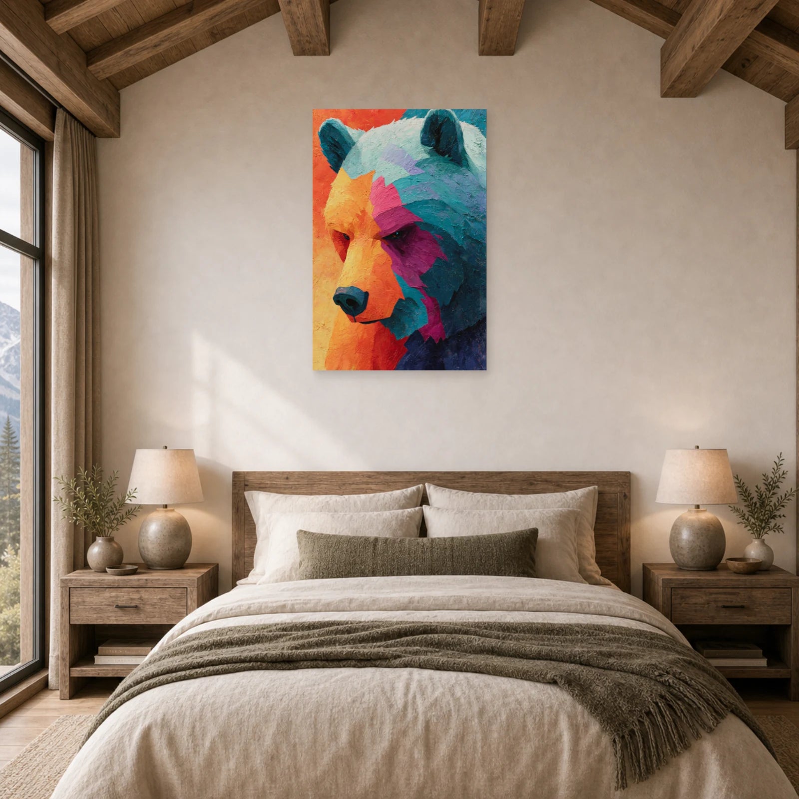 Mockup WebP Tableau Ours Colore dans une chambre - Art Virtuoso