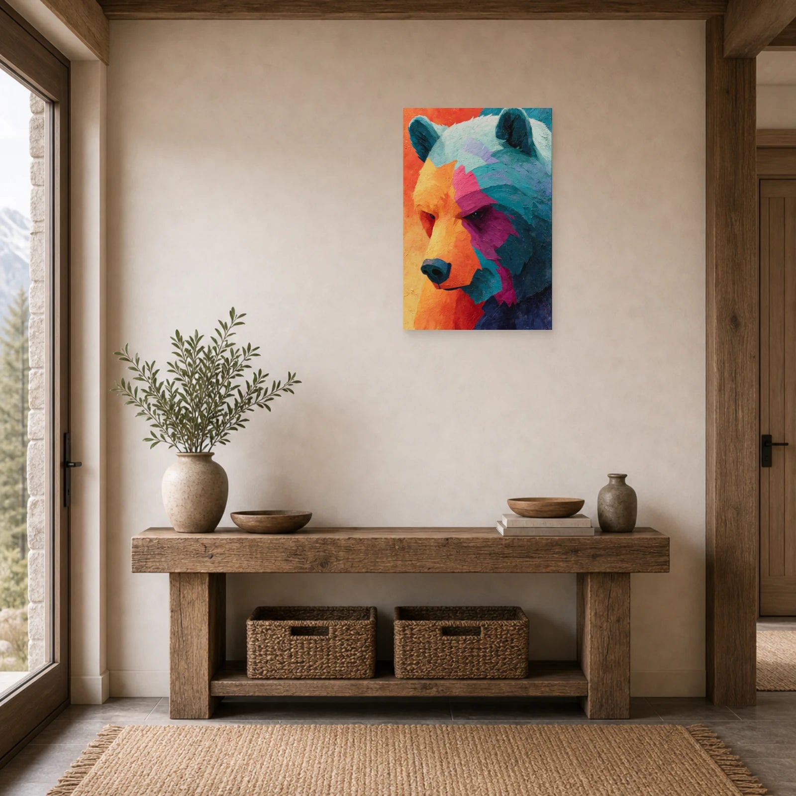 Mockup WebP Tableau Ours Colore dans une entree ou un couloir - Art Virtuoso