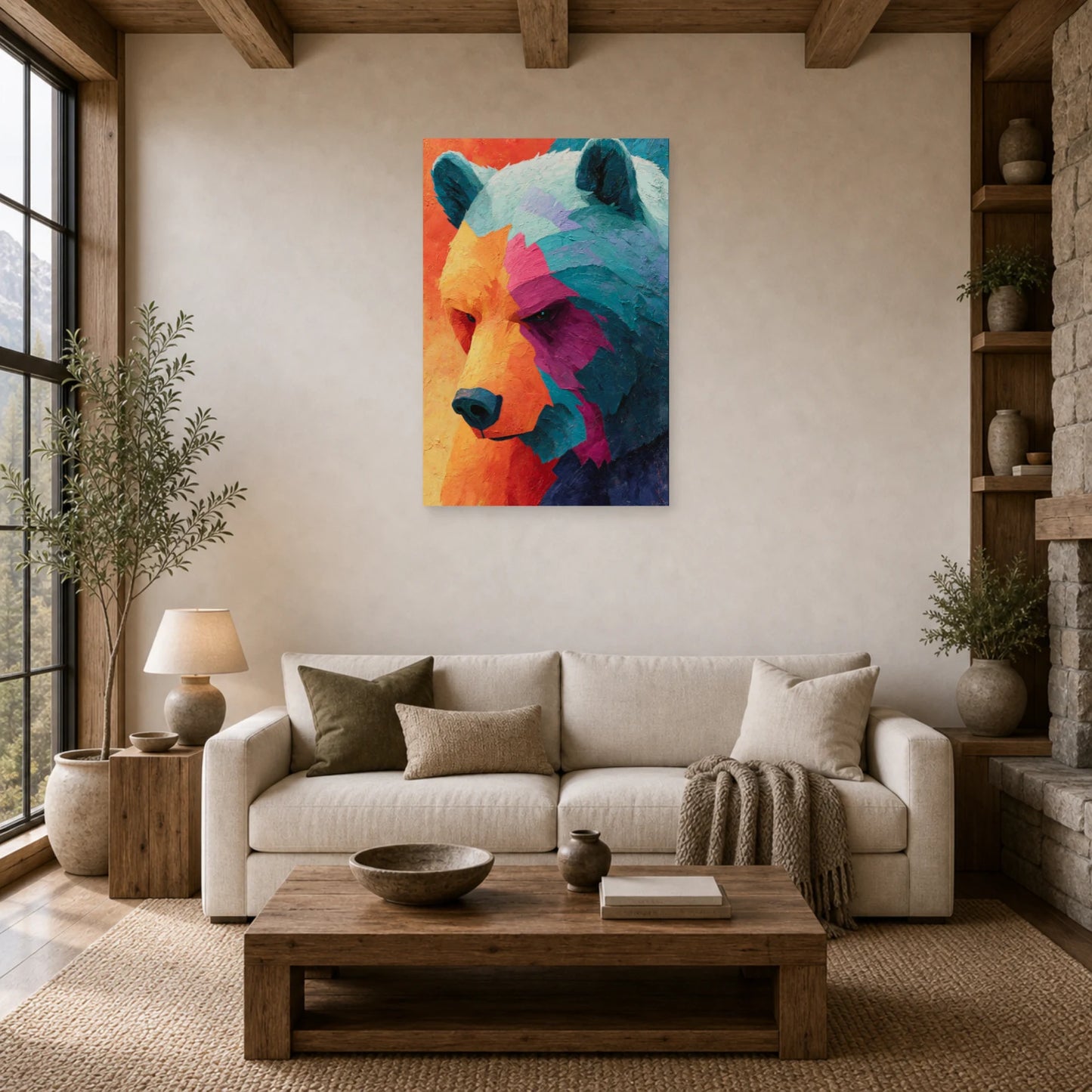Mockup WebP Tableau Ours Colore dans un salon - Art Virtuoso