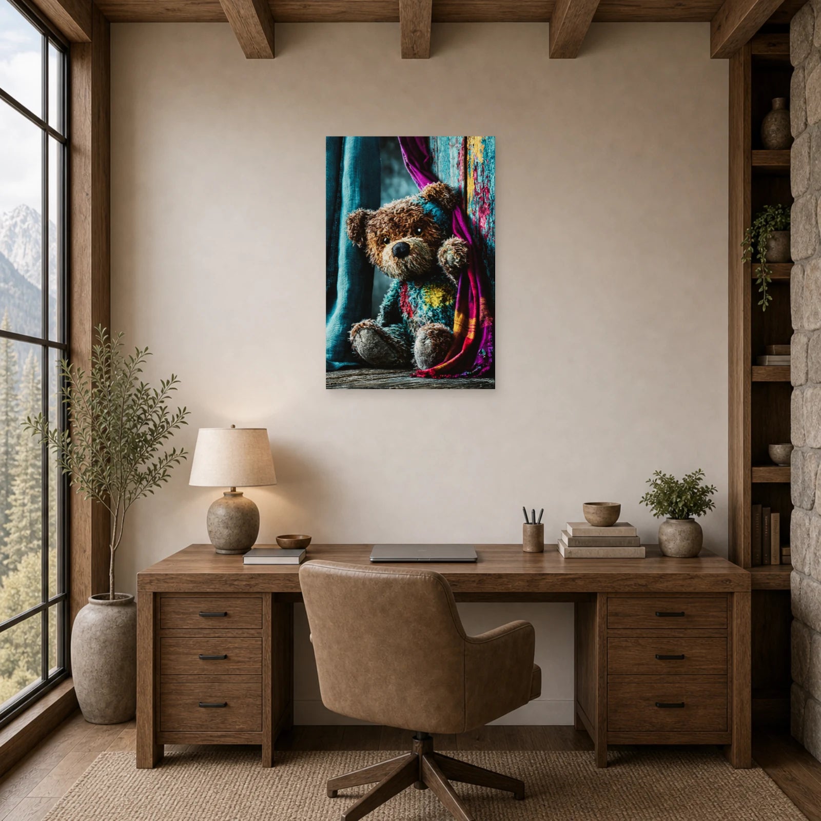 Mockup WebP Tableau Ours En Peluche dans un bureau - Art Virtuoso
