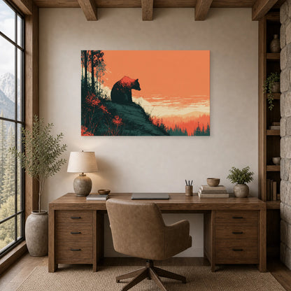 Mockup WebP Tableau Ours Foret Nuit dans un bureau - Art Virtuoso
