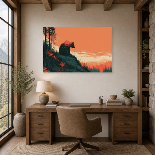 Mockup WebP Tableau Ours Foret Nuit dans un bureau - Art Virtuoso