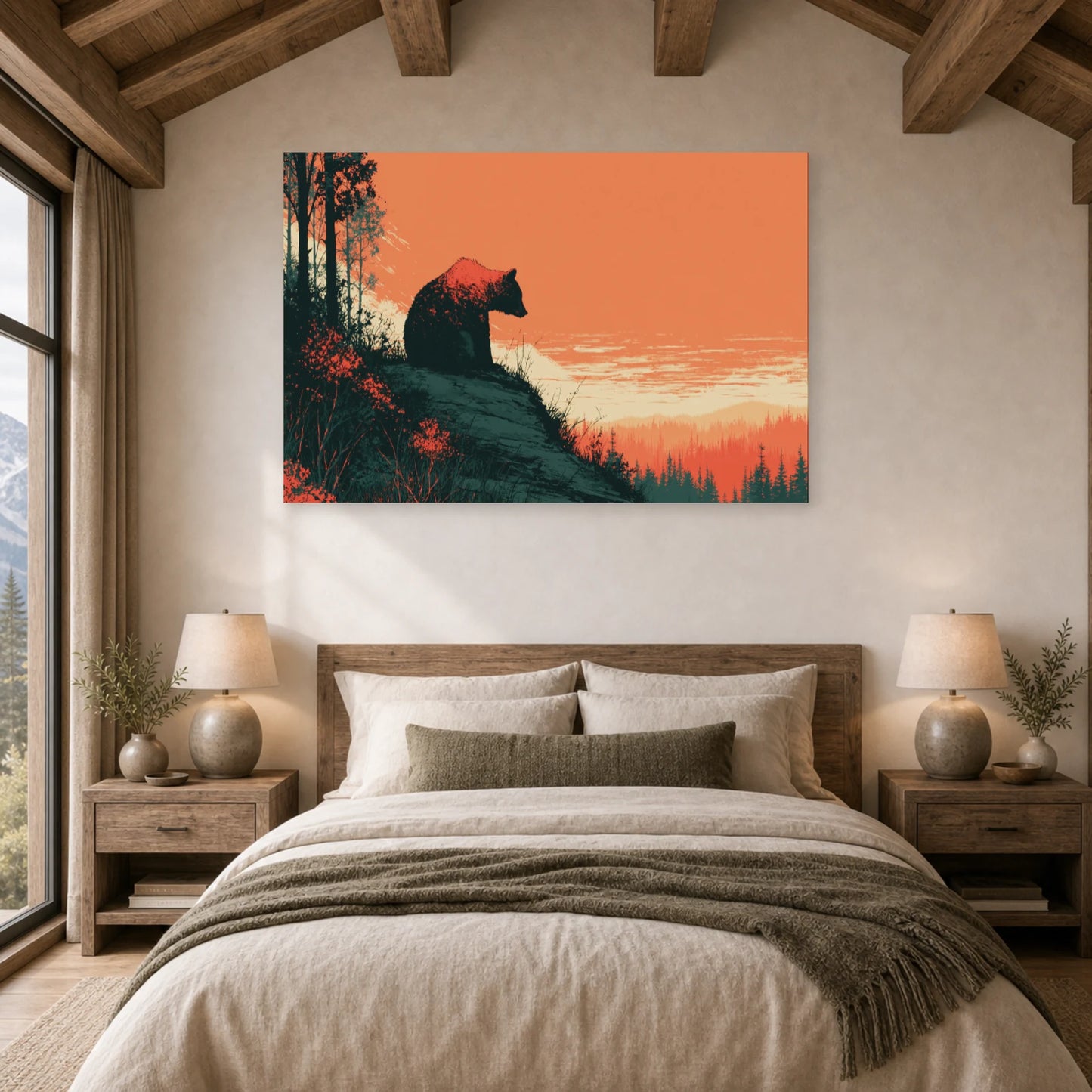 Mockup WebP Tableau Ours Foret Nuit dans une chambre - Art Virtuoso