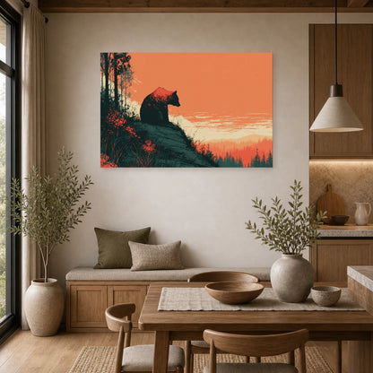 Mockup WebP Tableau Ours Foret Nuit dans une cuisine - Art Virtuoso