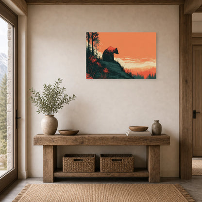 Mockup WebP Tableau Ours Foret Nuit dans une entree ou un couloir - Art Virtuoso
