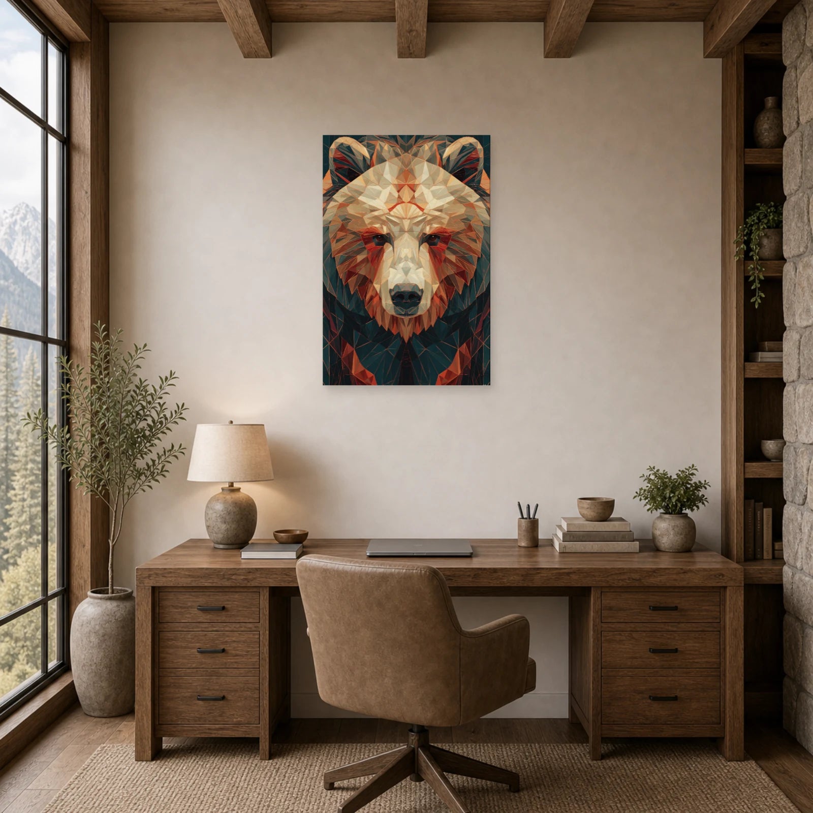 Mockup WebP Tableau Ours Geometrique dans un bureau - Art Virtuoso