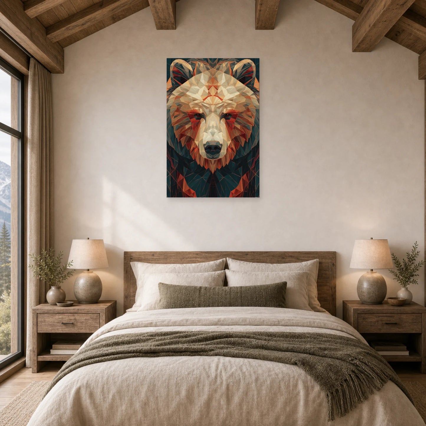 Mockup WebP Tableau Ours Geometrique dans une chambre - Art Virtuoso