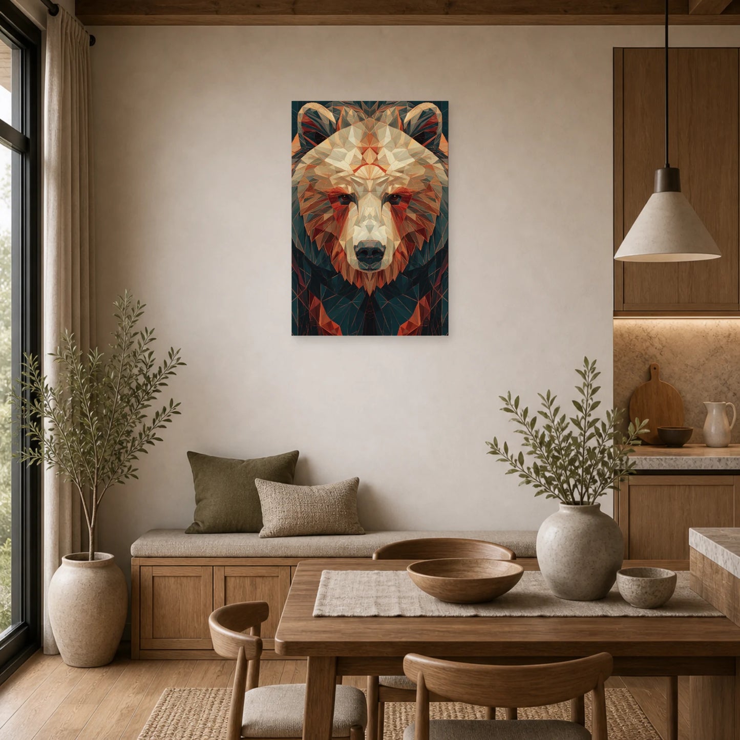 Mockup WebP Tableau Ours Geometrique dans une cuisine - Art Virtuoso