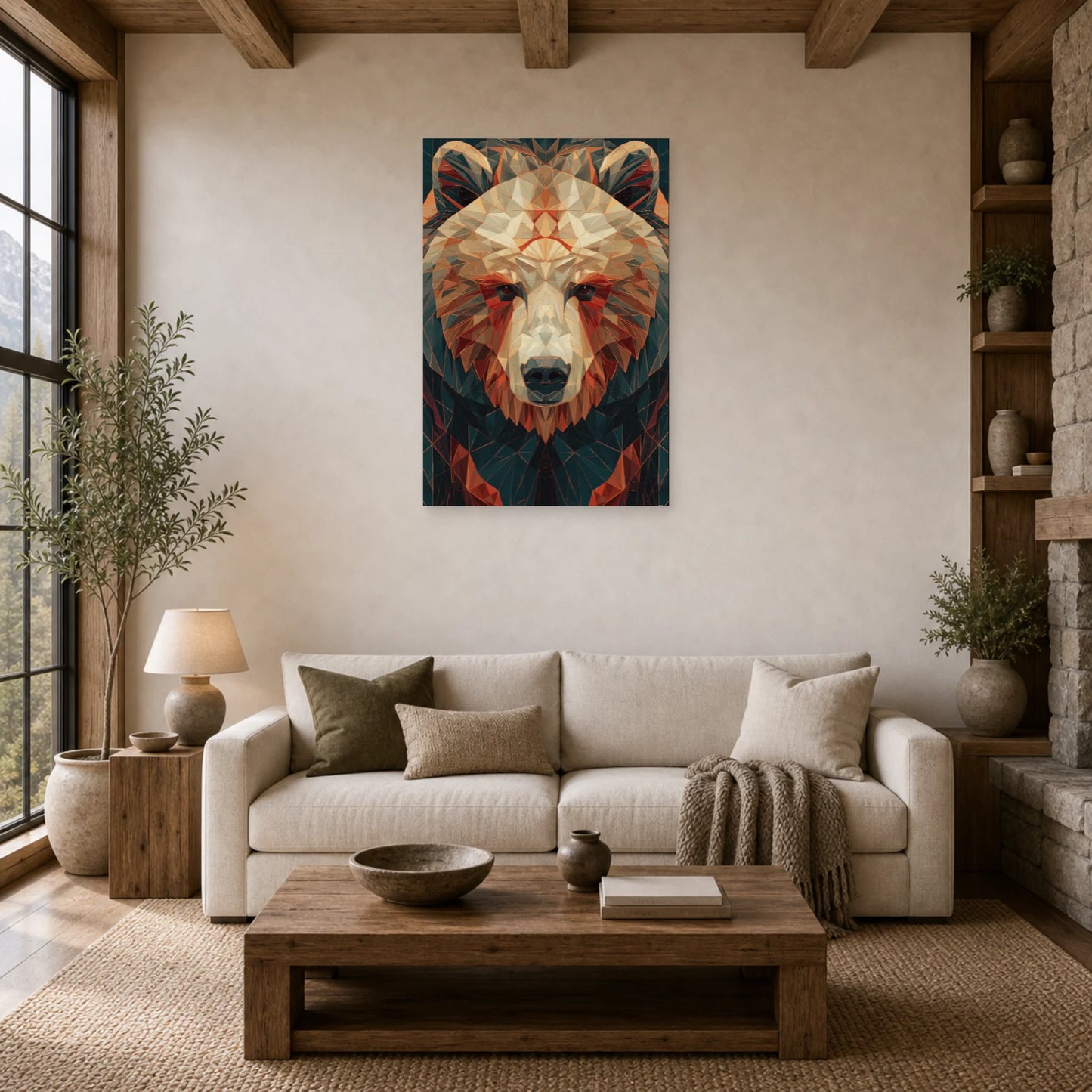 Mockup WebP Tableau Ours Geometrique dans un salon - Art Virtuoso
