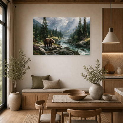 Mockup WebP Tableau Ours Grizzly Rocher dans une cuisine - Art Virtuoso