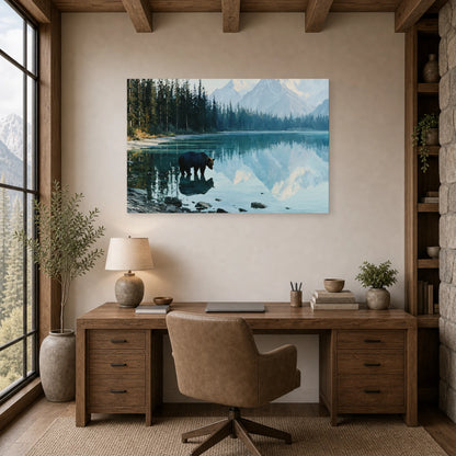Mockup WebP Tableau Ours Miroir Lac dans un bureau - Art Virtuoso