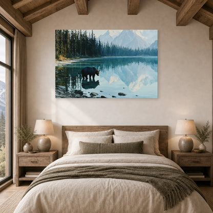 Mockup WebP Tableau Ours Miroir Lac dans une chambre - Art Virtuoso