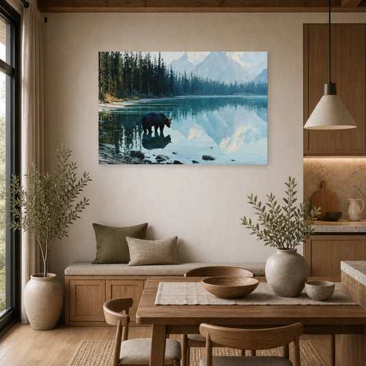 Mockup WebP Tableau Ours Miroir Lac dans une cuisine - Art Virtuoso