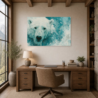 Mockup WebP Tableau Ours Polaire Abstrait dans un bureau - Art Virtuoso