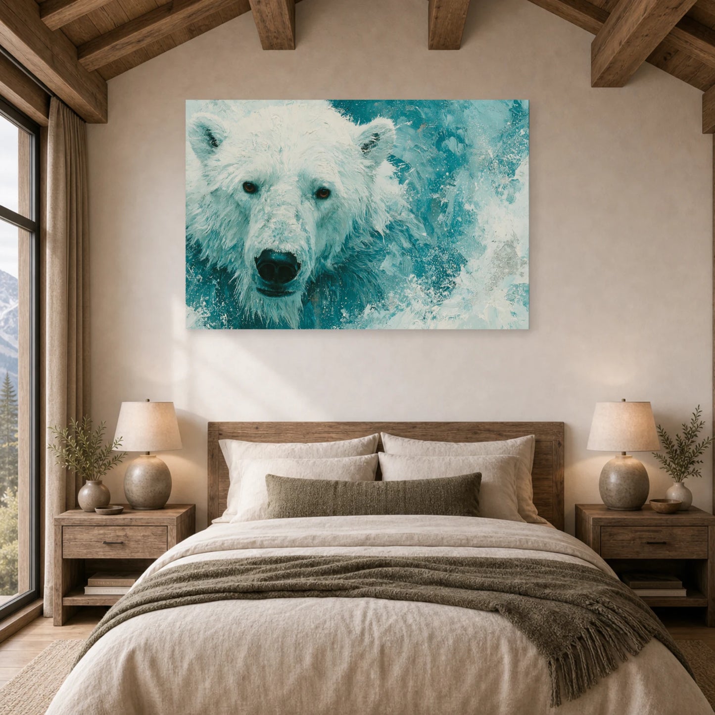 Mockup WebP Tableau Ours Polaire Abstrait dans une chambre - Art Virtuoso