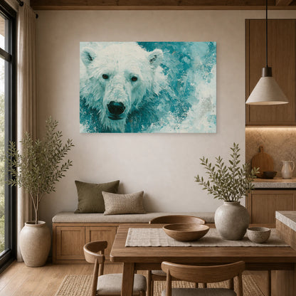 Mockup WebP Tableau Ours Polaire Abstrait dans une cuisine - Art Virtuoso
