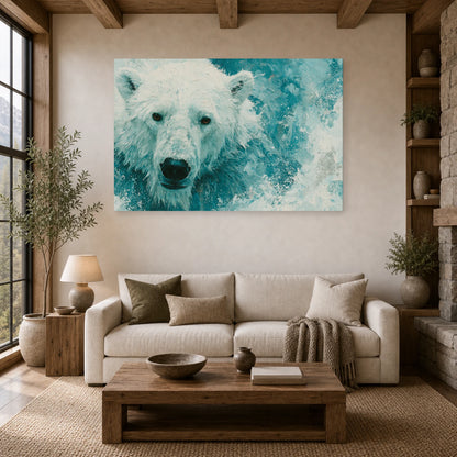 Mockup WebP Tableau Ours Polaire Abstrait dans un salon - Art Virtuoso