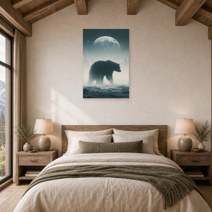 Mockup WebP Tableau Ours Polaire Lune Bleue dans une chambre - Art Virtuoso