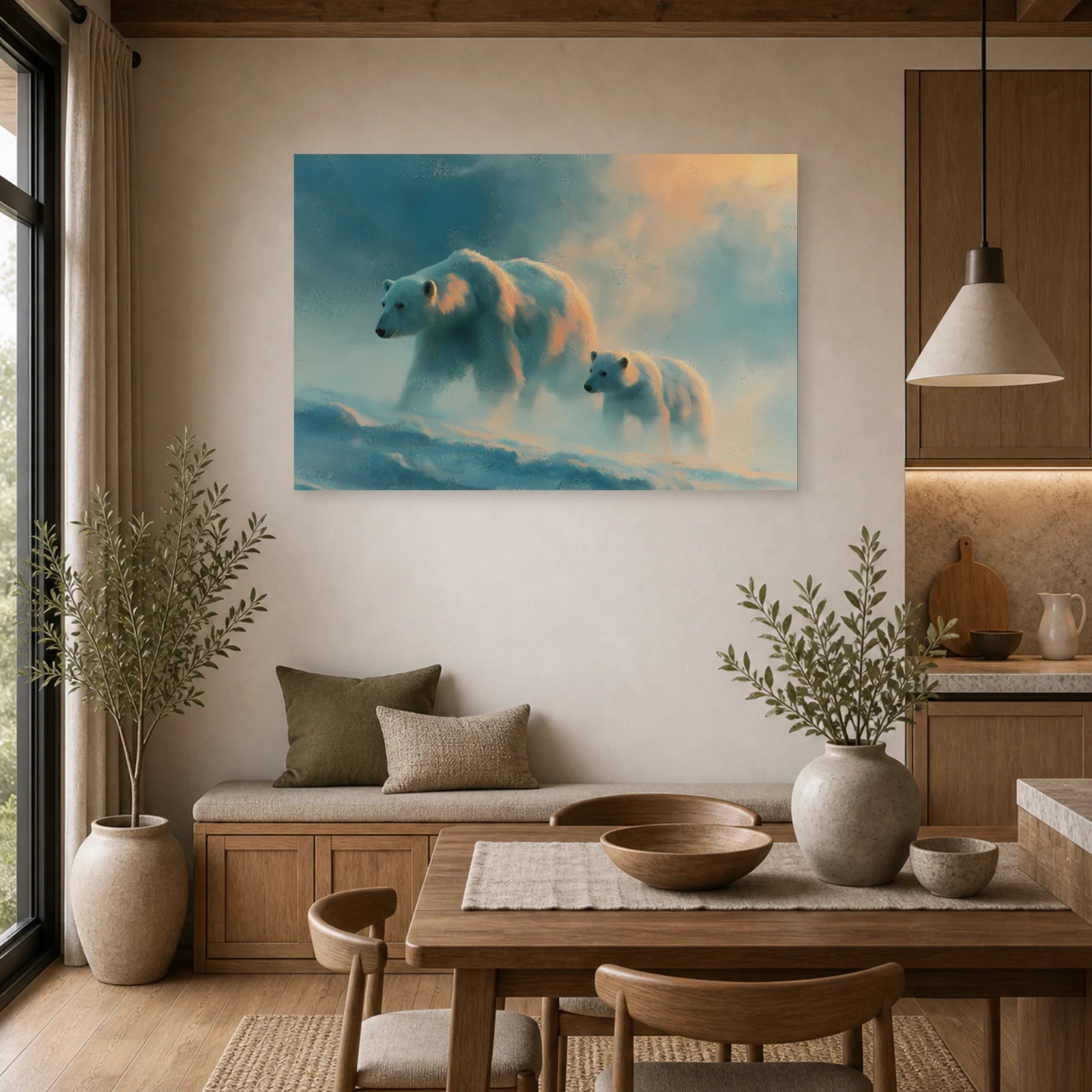 Mockup WebP Tableau Ours Polaire Mere Et Ourson dans une cuisine - Art Virtuoso