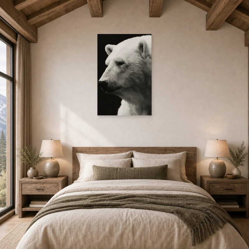 Mockup WebP Tableau Ours Polaire Noir Et Blanc dans une chambre - Art Virtuoso