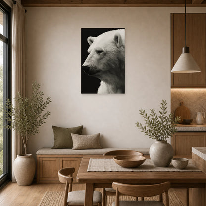 Mockup WebP Tableau Ours Polaire Noir Et Blanc dans une cuisine - Art Virtuoso