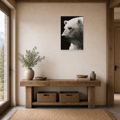 Mockup WebP Tableau Ours Polaire Noir Et Blanc dans une entree ou un couloir - Art Virtuoso