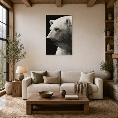 Mockup WebP Tableau Ours Polaire Noir Et Blanc dans un salon - Art Virtuoso