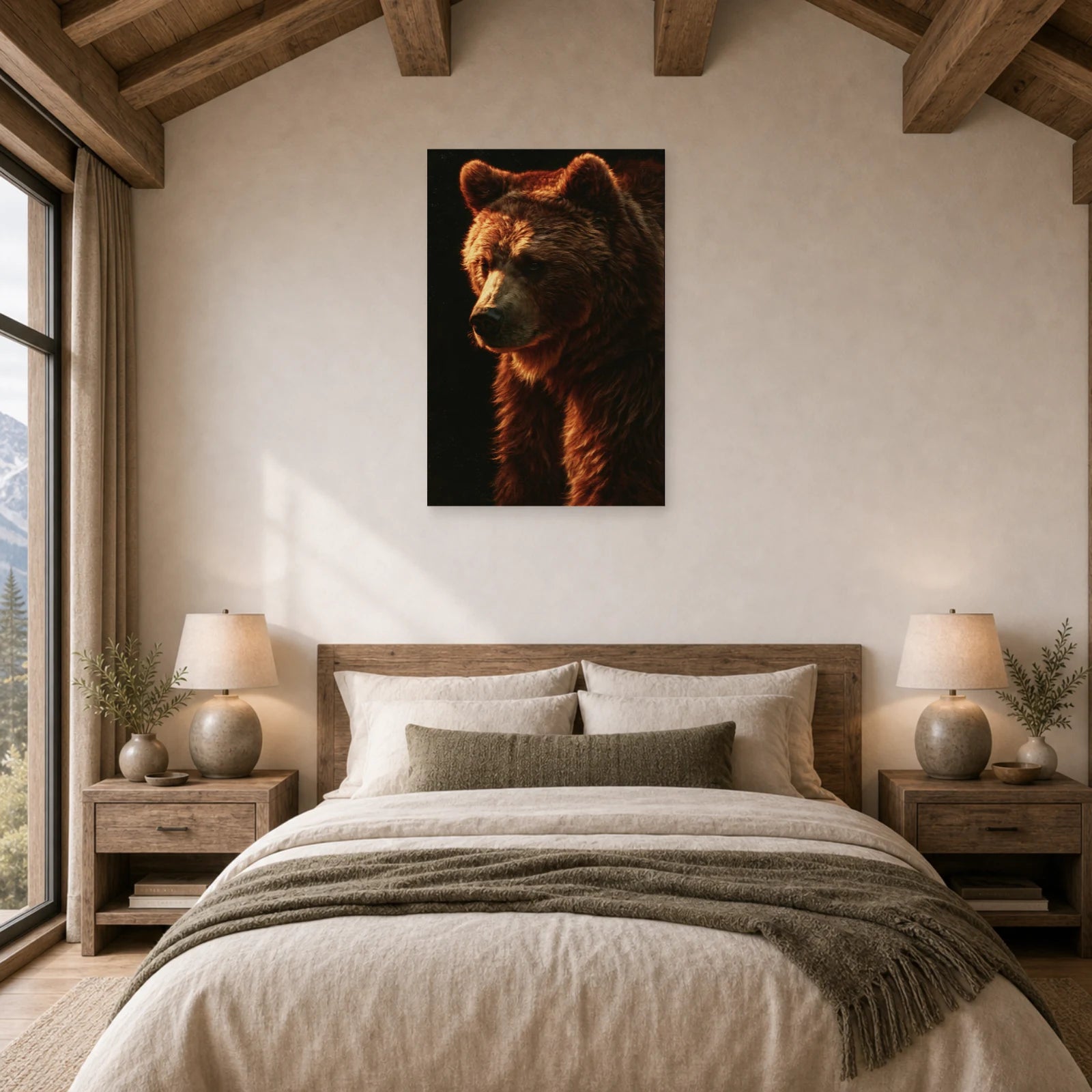Mockup WebP Tableau Ours Portrait Dramatique dans une chambre - Art Virtuoso