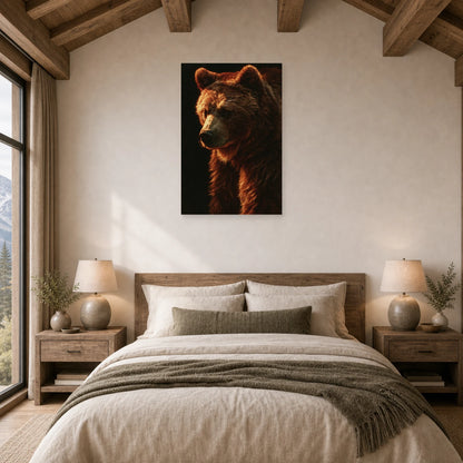 Mockup WebP Tableau Ours Portrait Dramatique dans une chambre - Art Virtuoso