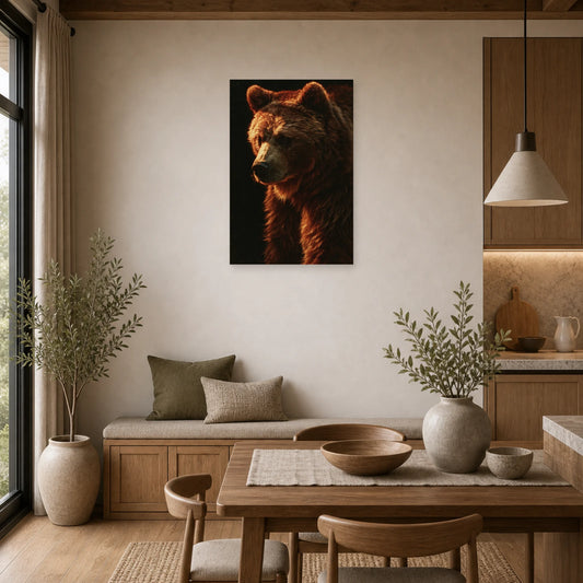 Mockup WebP Tableau Ours Portrait Dramatique dans une cuisine - Art Virtuoso