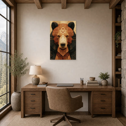 Mockup WebP Tableau Ours Tribal Totem dans un bureau - Art Virtuoso