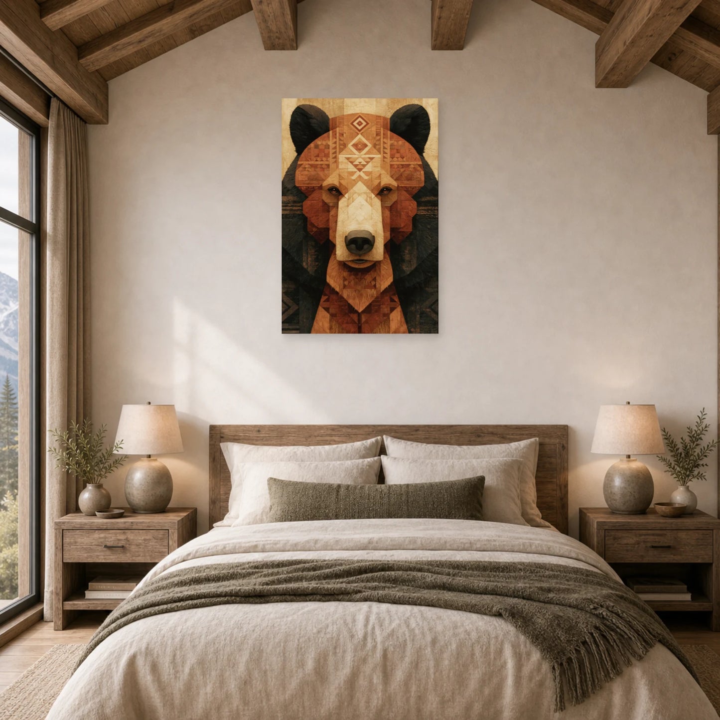 Mockup WebP Tableau Ours Tribal Totem dans une chambre - Art Virtuoso