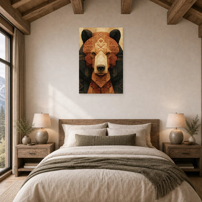 Mockup WebP Tableau Ours Tribal Totem dans une chambre - Art Virtuoso